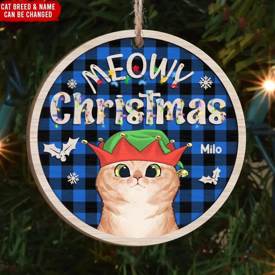 Meowy Christmas - Personalized Wooden Ornament, Gift For Christmas