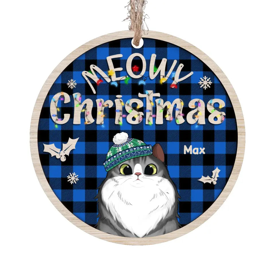 Meowy Christmas - Personalized Wooden Ornament, Gift For Christmas