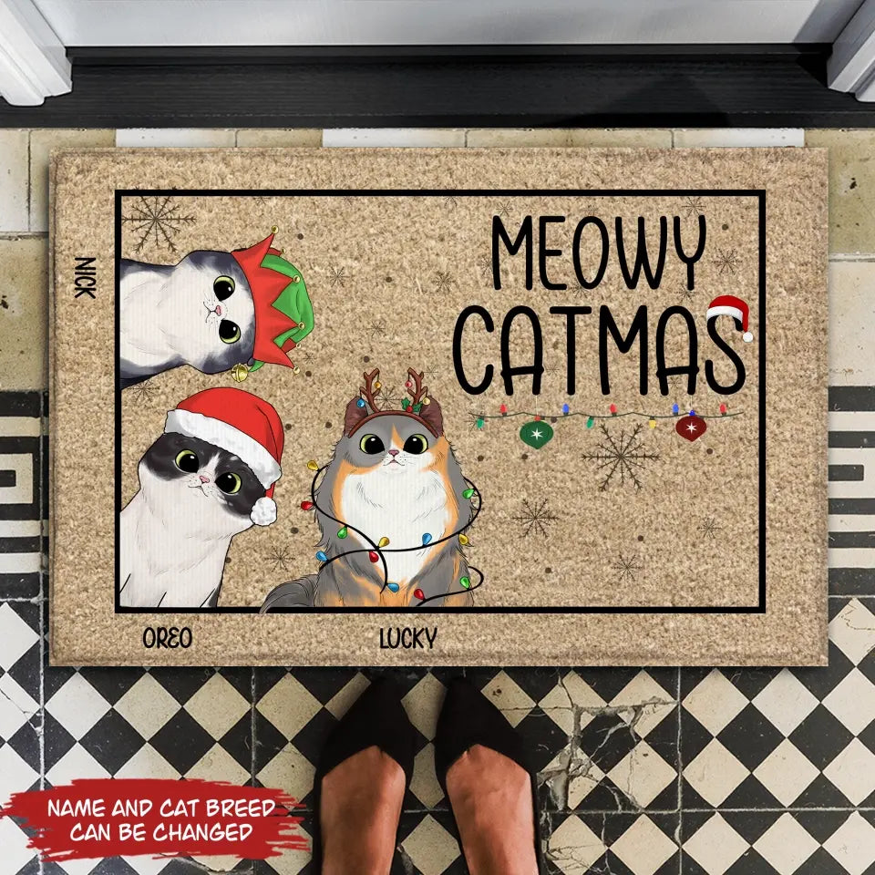 Meowy Catmas - Personalized Doormat, Gift For Christmas, Gift For Pet Lover