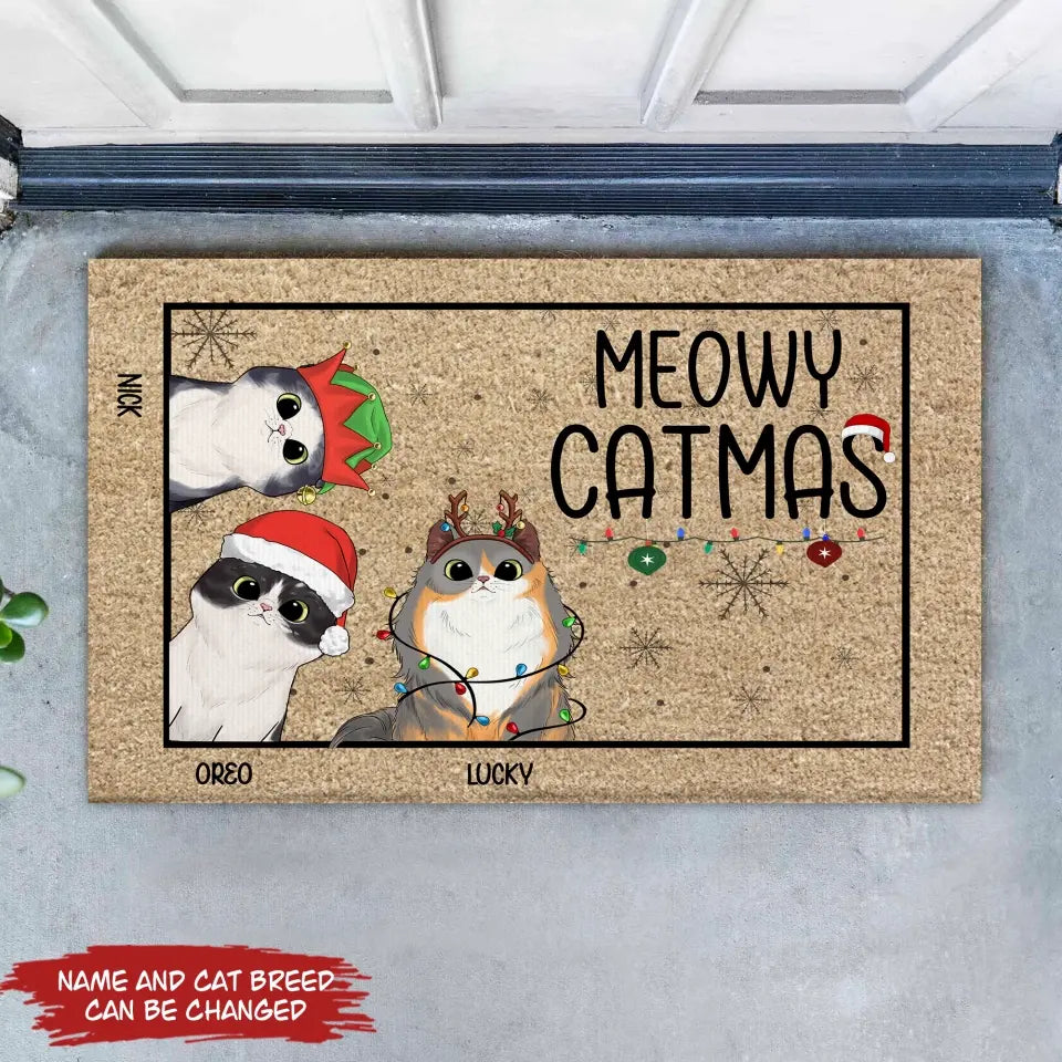 Meowy Catmas - Personalized Doormat, Gift For Christmas, Gift For Pet Lover