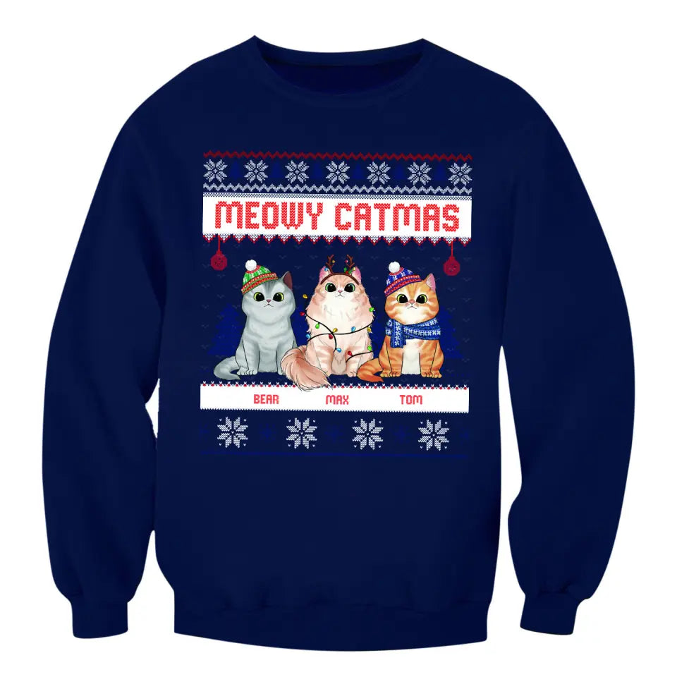 Meowy Catmas - Personalized Sweatshirt, Christmas Gift