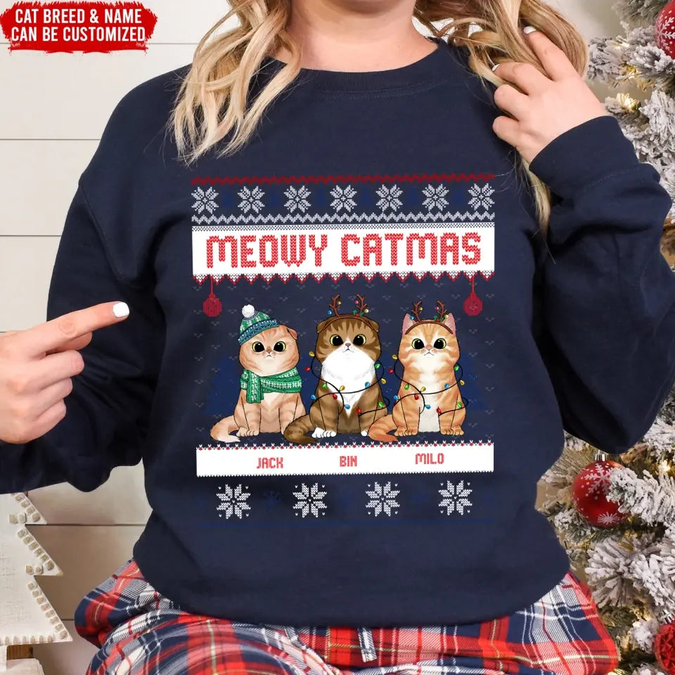 Meowy Catmas - Personalized Sweatshirt, Christmas Gift