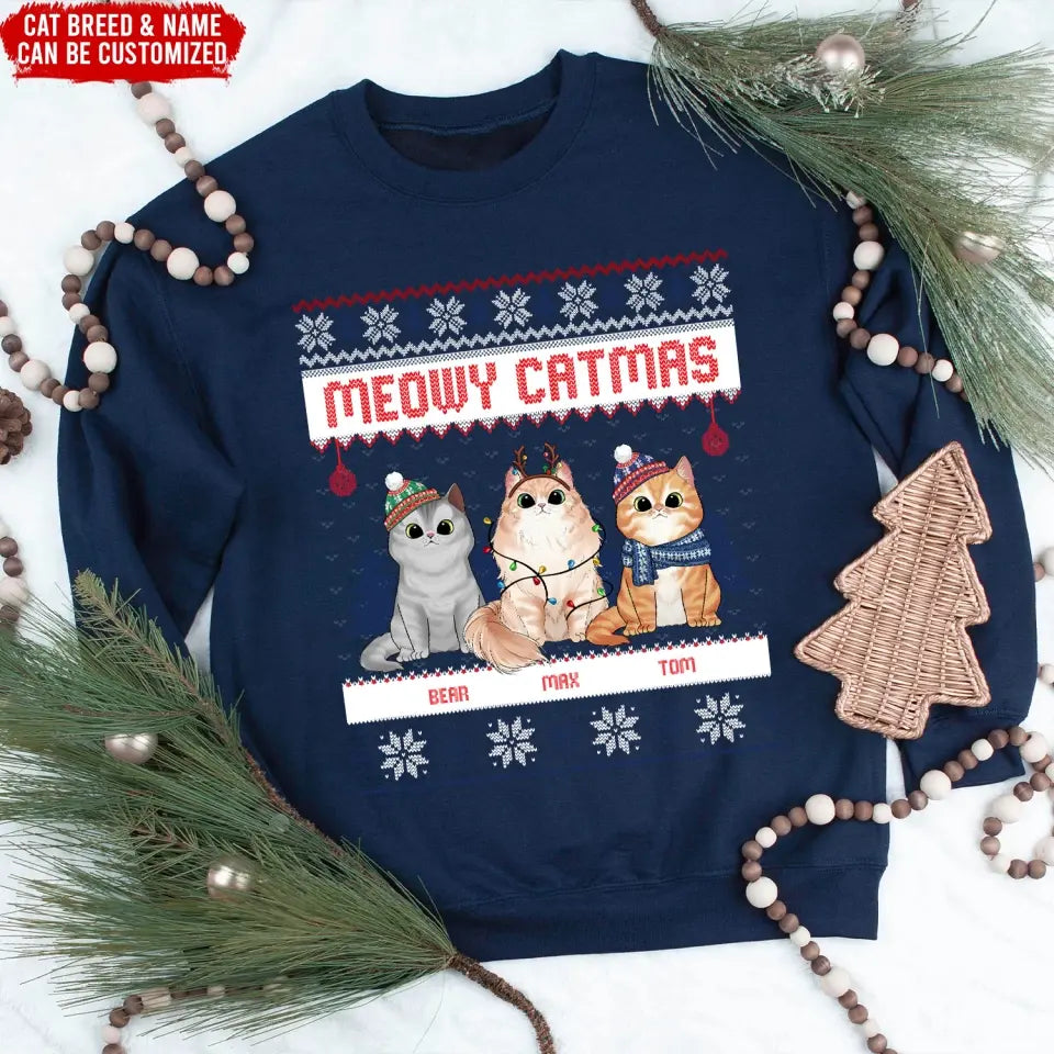 Meowy Catmas - Personalized Sweatshirt, Christmas Gift