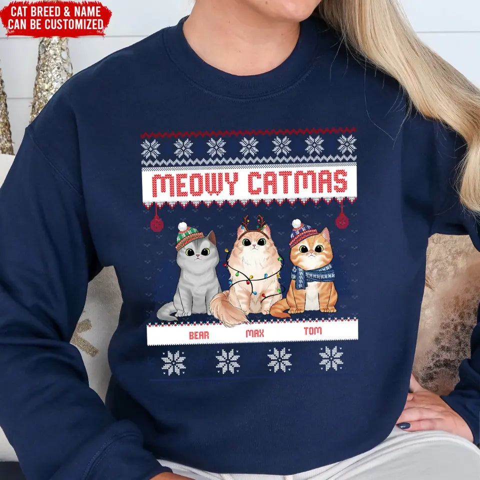 Meowy Catmas - Personalized Sweatshirt, Christmas Gift