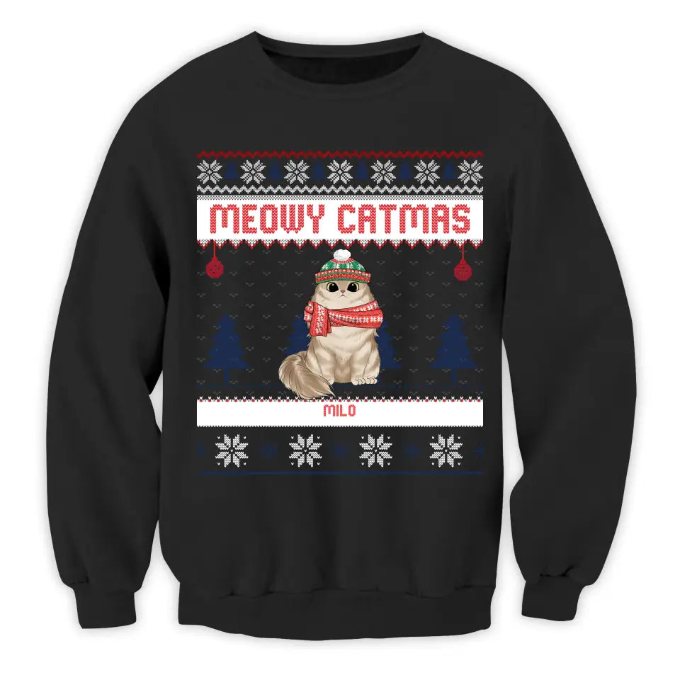 Meowy Catmas - Personalized Sweatshirt, Christmas Gift