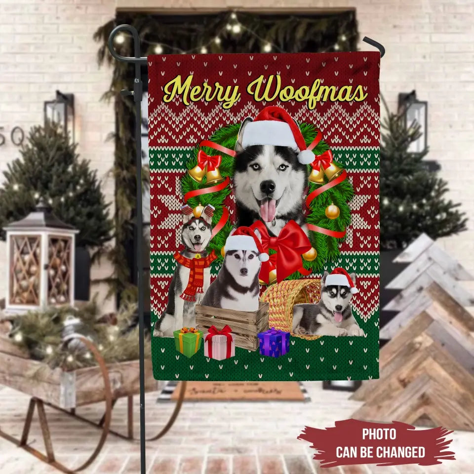 Merry Woofmas - Personalized Garden Flag, Gift For Dog Lover