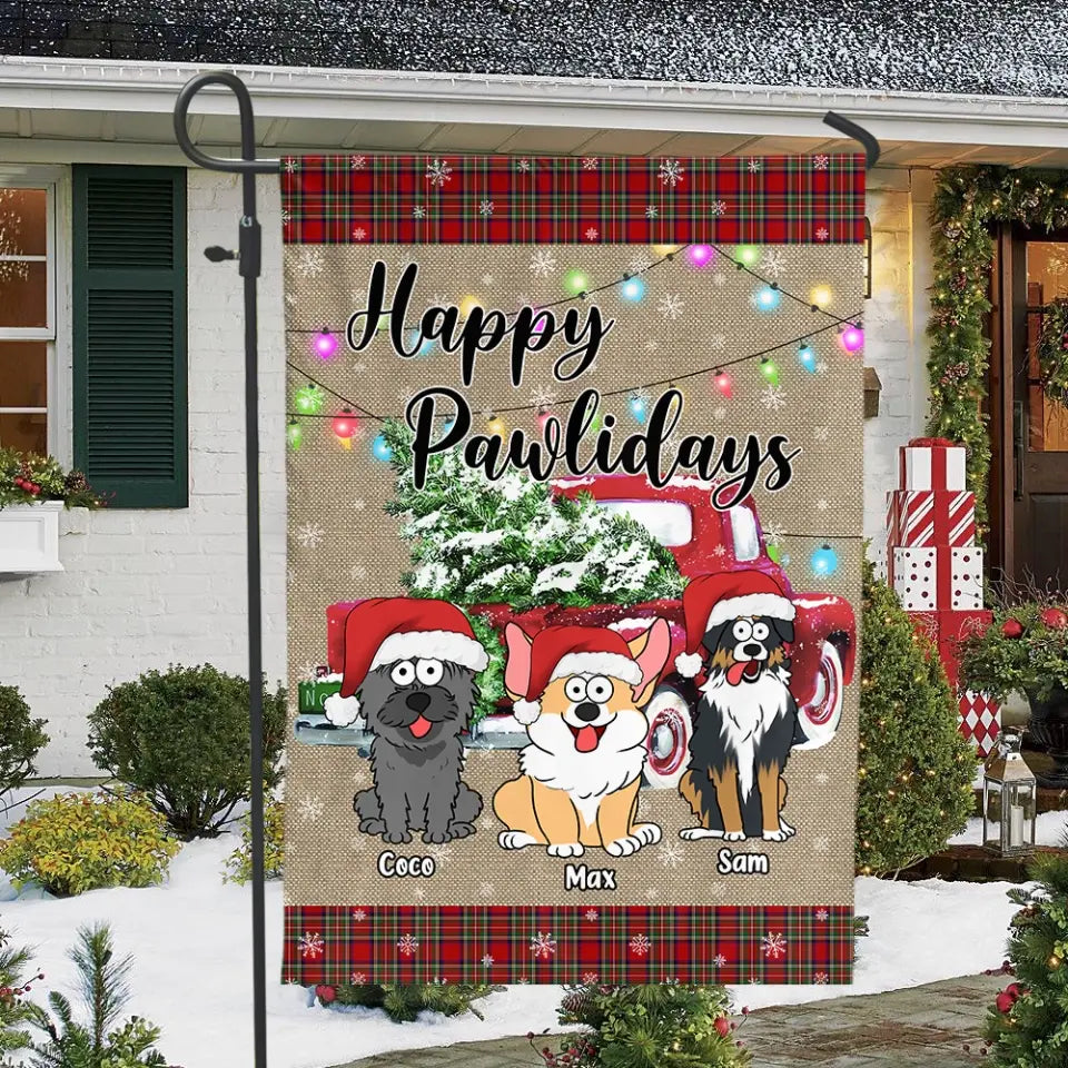 Happy Pawlidays - Personalized Garden Flag, Gift For Christmas