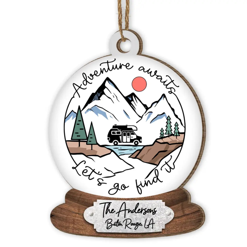 Adventure Awaits - Personalized Wooden Ornament, Gift For Christmas