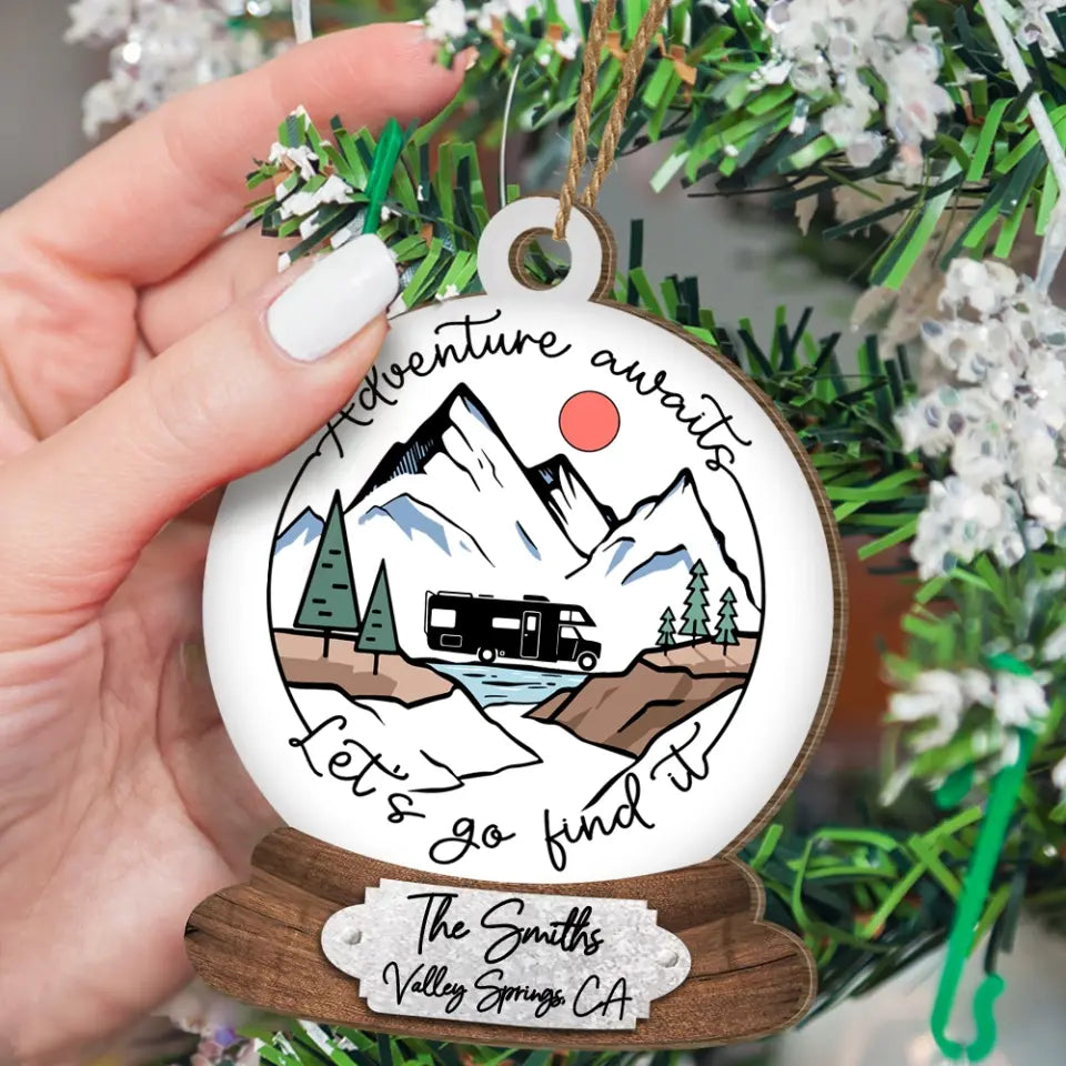 Adventure Awaits - Personalized Wooden Ornament, Gift For Christmas