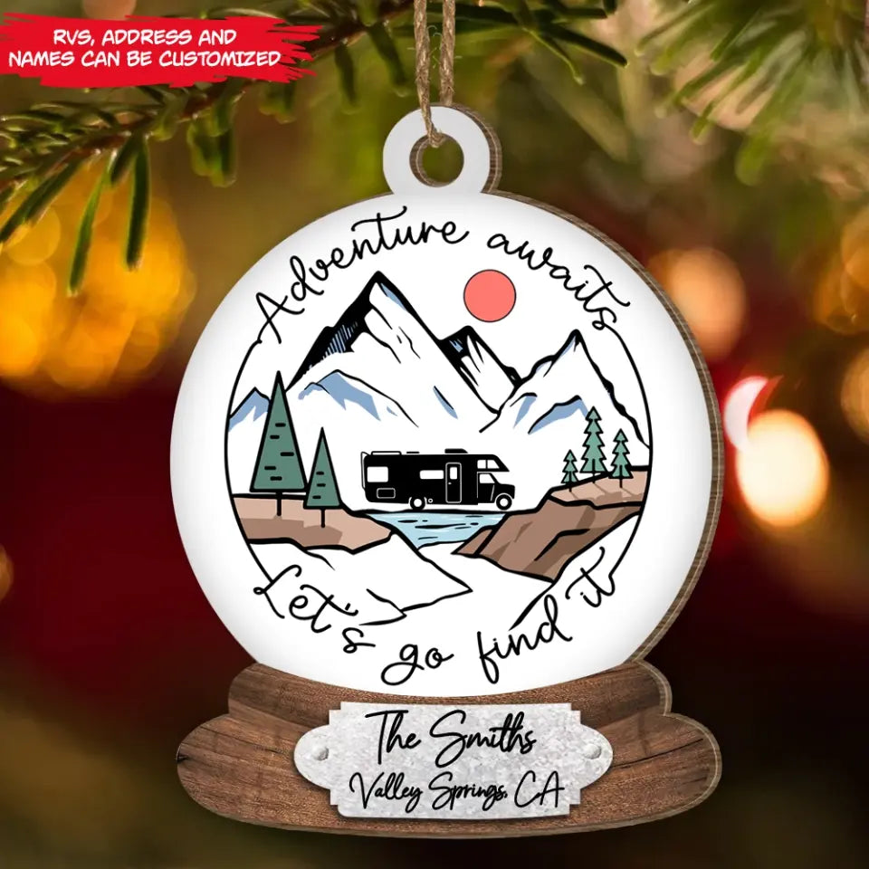 Adventure Awaits - Personalized Wooden Ornament, Gift For Christmas