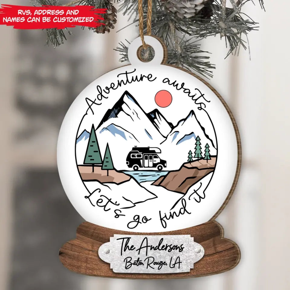 Adventure Awaits - Personalized Wooden Ornament, Gift For Christmas