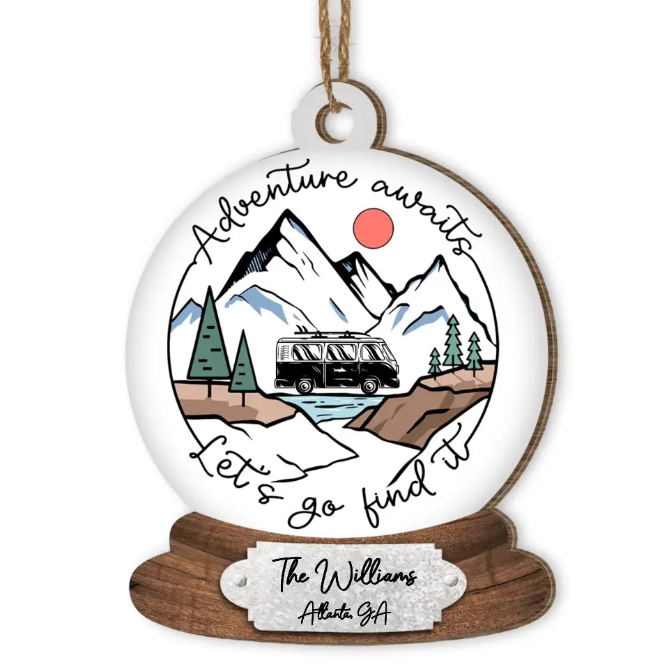 Adventure Awaits - Personalized Wooden Ornament, Gift For Christmas