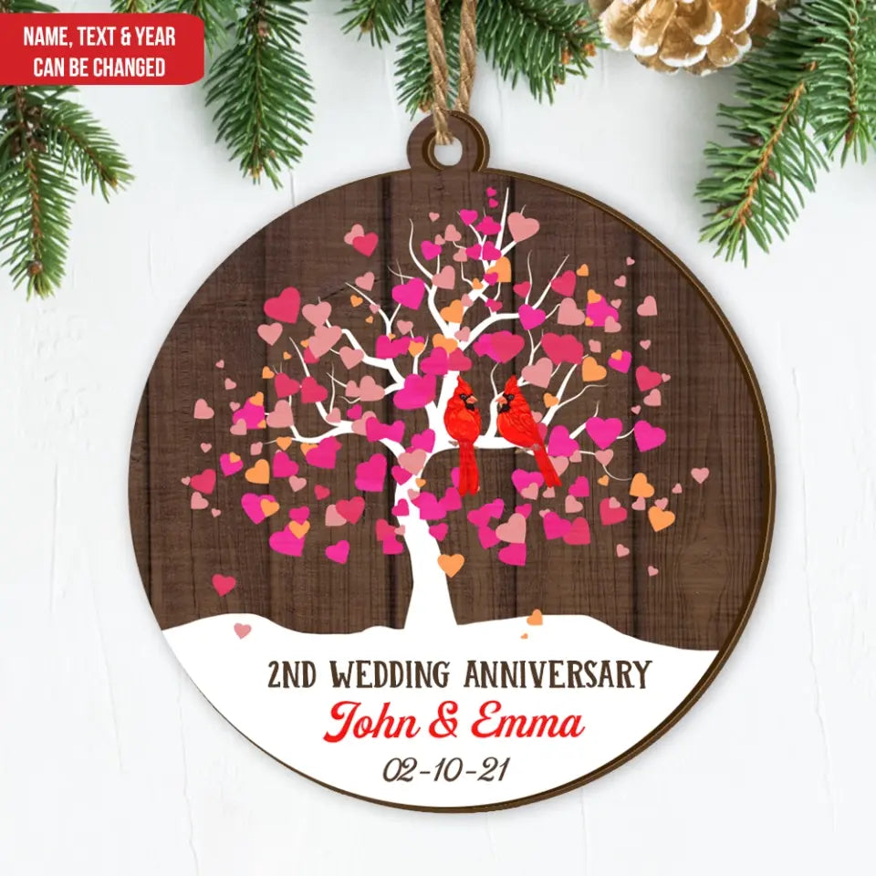 Wedding Anniversary - Personalized Wooden Ornament, Wedding Gift, Christmas Gift
