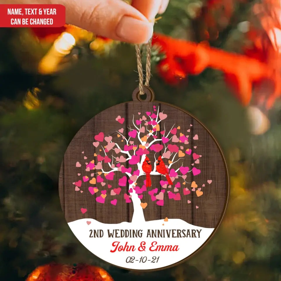 Wedding Anniversary - Personalized Wooden Ornament, Wedding Gift, Christmas Gift