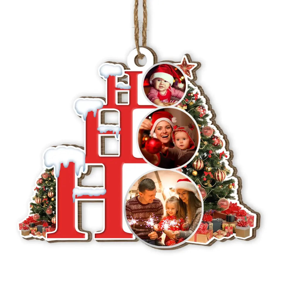 Ho Ho Ho Family Christmas Christmas - Personalized Wood Ornament