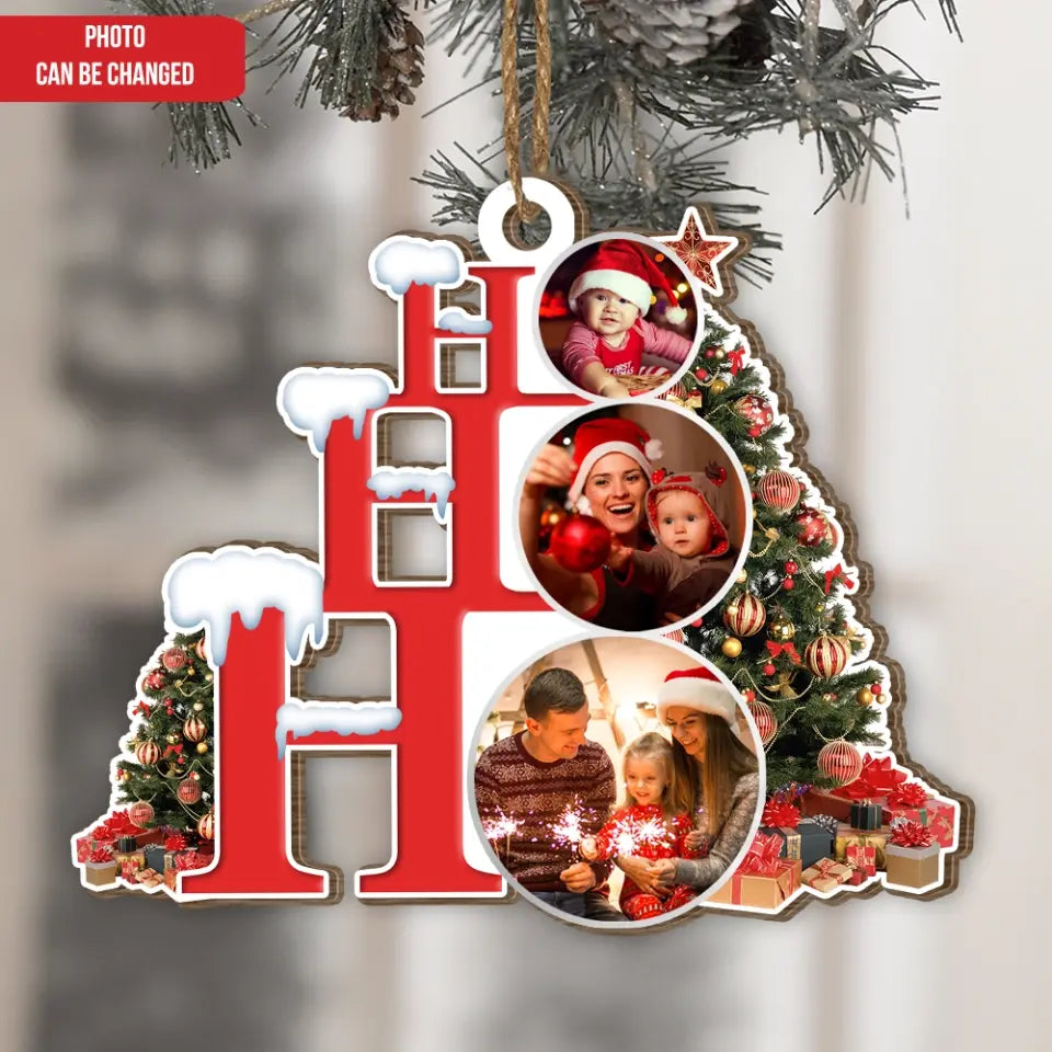 Ho Ho Ho Family Christmas Christmas - Personalized Wood Ornament