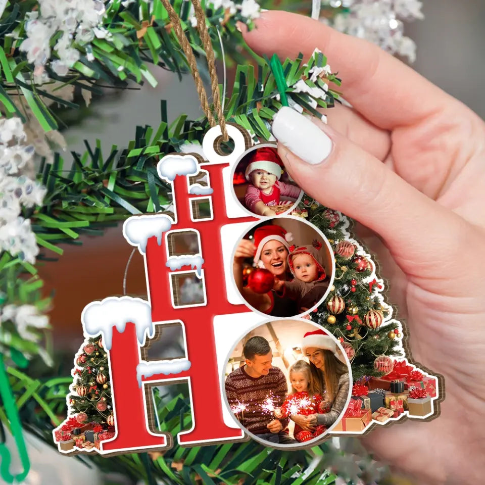 Ho Ho Ho Family Christmas Christmas - Personalized Wood Ornament