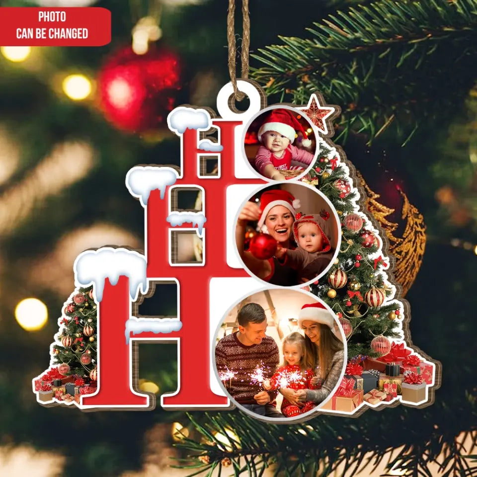 Ho Ho Ho Family Christmas Christmas - Personalized Wood Ornament