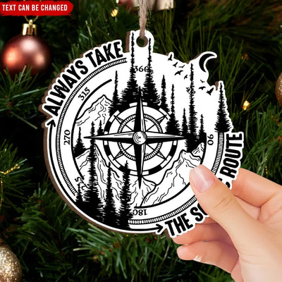 Always Take The Scenic Route - Personalized Wooden Ornament, Camping Gift, Christmas Gift