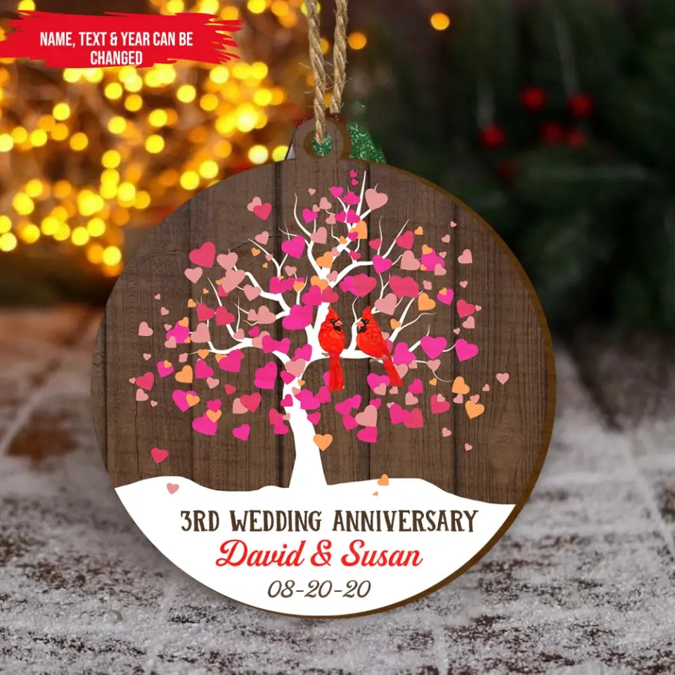 Wedding Anniversary - Personalized Wooden Ornament, Wedding Gift, Christmas Gift