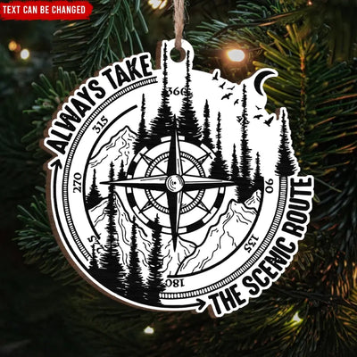 Always Take The Scenic Route - Personalized Wooden Ornament, Camping Gift, Christmas Gift