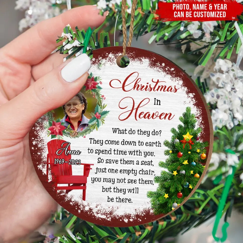 Christmas In Heaven What Do They Do - Personalized Wooden Ornament, Memorial Gift