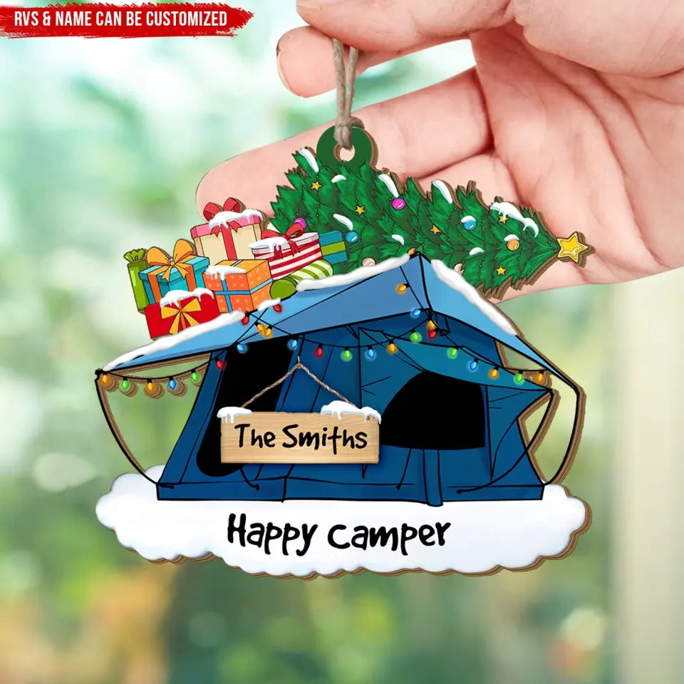 Happy Camper - Personalized Wooden Ornament, Gift For Christmas