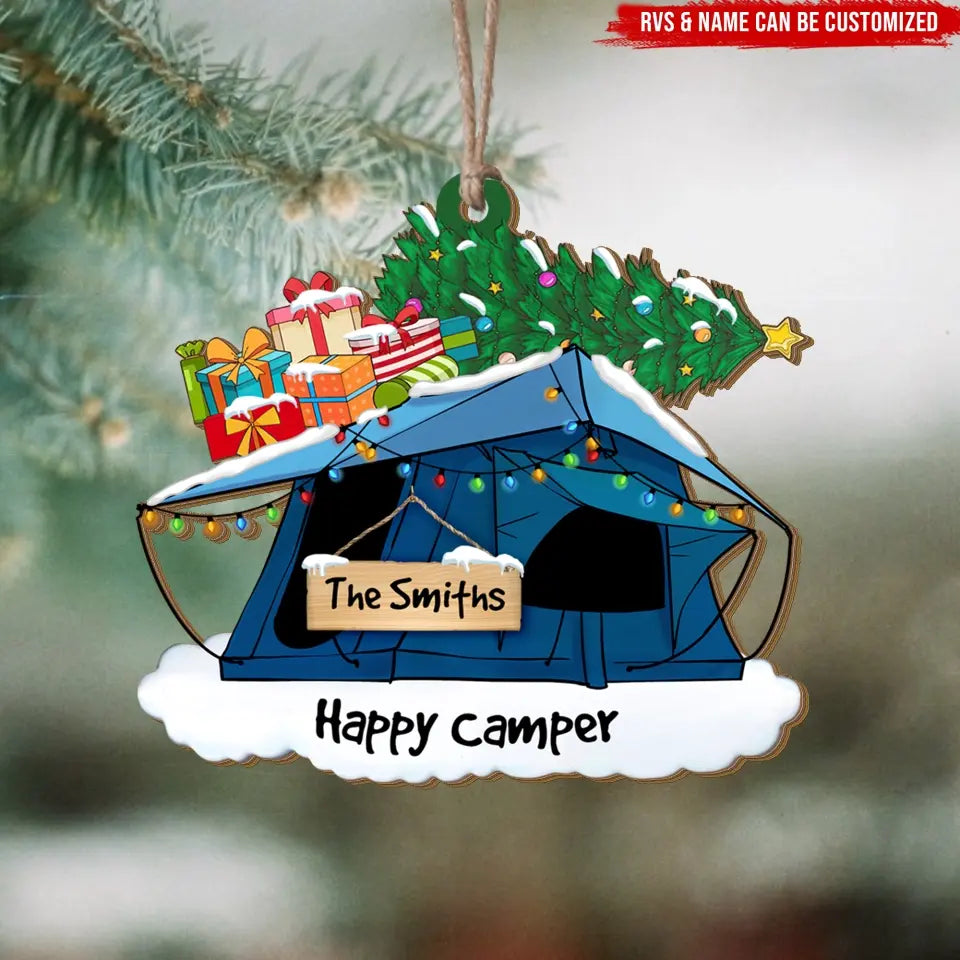 Happy Camper - Personalized Wooden Ornament, Gift For Christmas