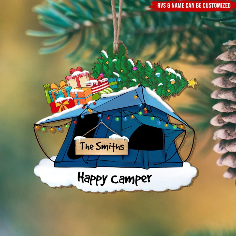 Happy Camper - Personalized Wooden Ornament, Gift For Christmas