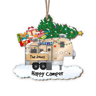 Happy Camper - Personalized Wooden Ornament, Gift For Christmas