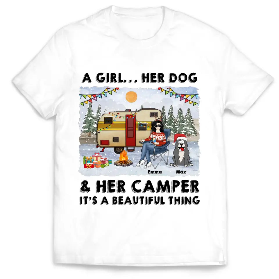 A Girl… Her Dogs &amp; Her Camper It’s A Beautiful Thing - Personalized T-Shirt, Christmas Gift Ideas
