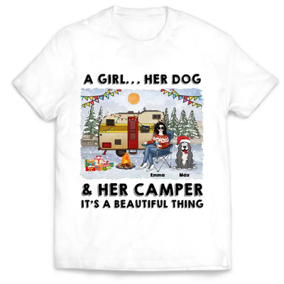 A Girl… Her Dogs & Her Camper It’s A Beautiful Thing - Personalized T-Shirt, Christmas Gift Ideas
