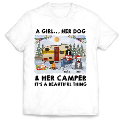 A Girl… Her Dogs & Her Camper It’s A Beautiful Thing - Personalized T-Shirt, Christmas Gift Ideas