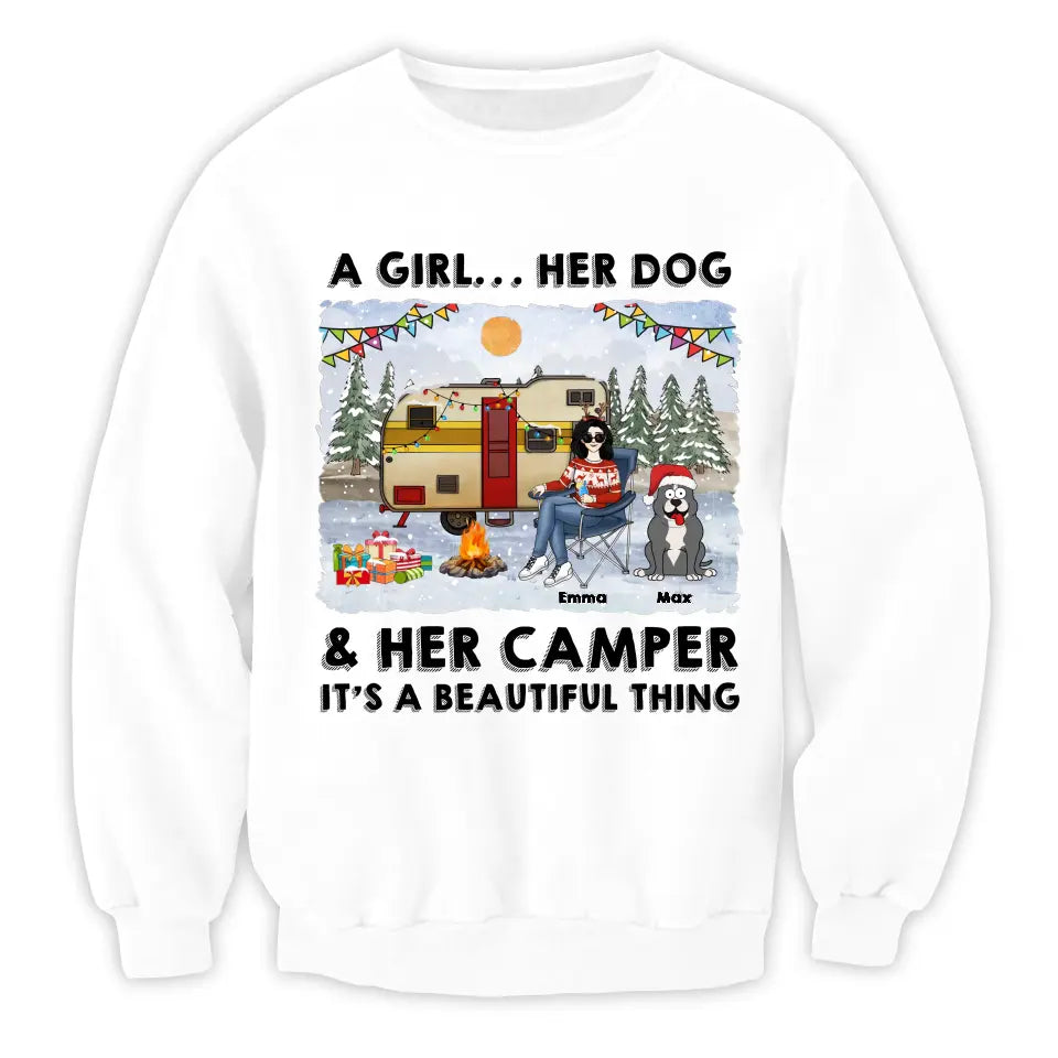 A Girl… Her Dogs & Her Camper It’s A Beautiful Thing - Personalized T-Shirt, Christmas Gift Ideas