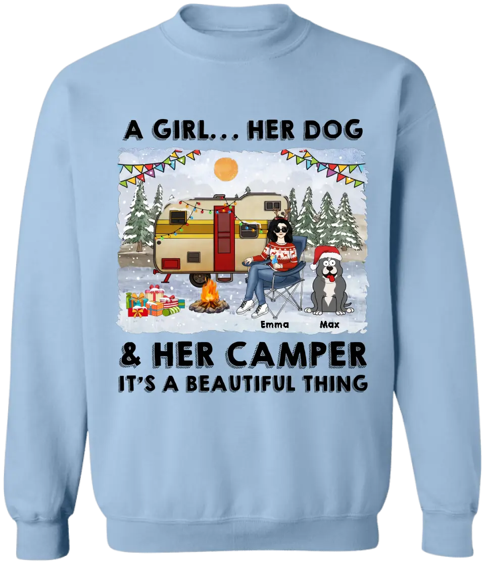 A Girl… Her Dogs & Her Camper It’s A Beautiful Thing - Personalized T-Shirt, Christmas Gift Ideas