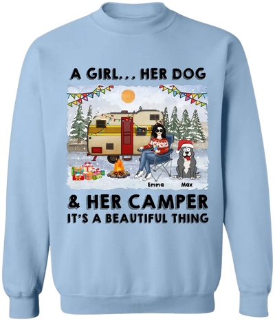 A Girl… Her Dogs & Her Camper It’s A Beautiful Thing - Personalized T-Shirt, Christmas Gift Ideas