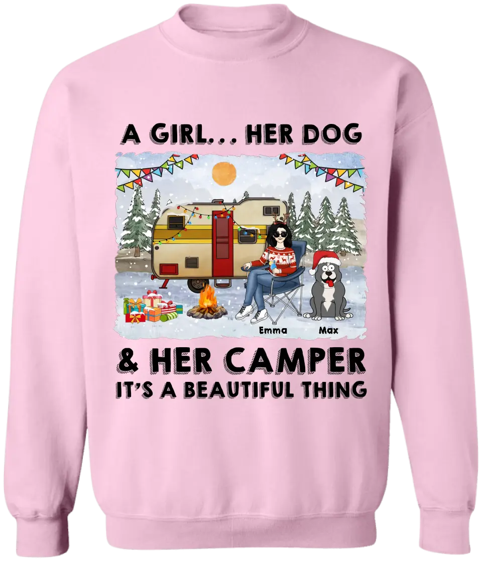 A Girl… Her Dogs & Her Camper It’s A Beautiful Thing - Personalized T-Shirt, Christmas Gift Ideas