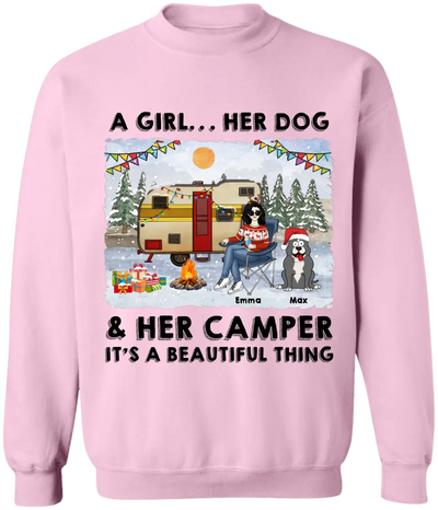 A Girl… Her Dogs & Her Camper It’s A Beautiful Thing - Personalized T-Shirt, Christmas Gift Ideas