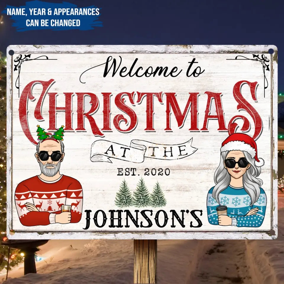 Welcome To Christmas At The Family - Personalized Metal Sign, Gift For Christmas