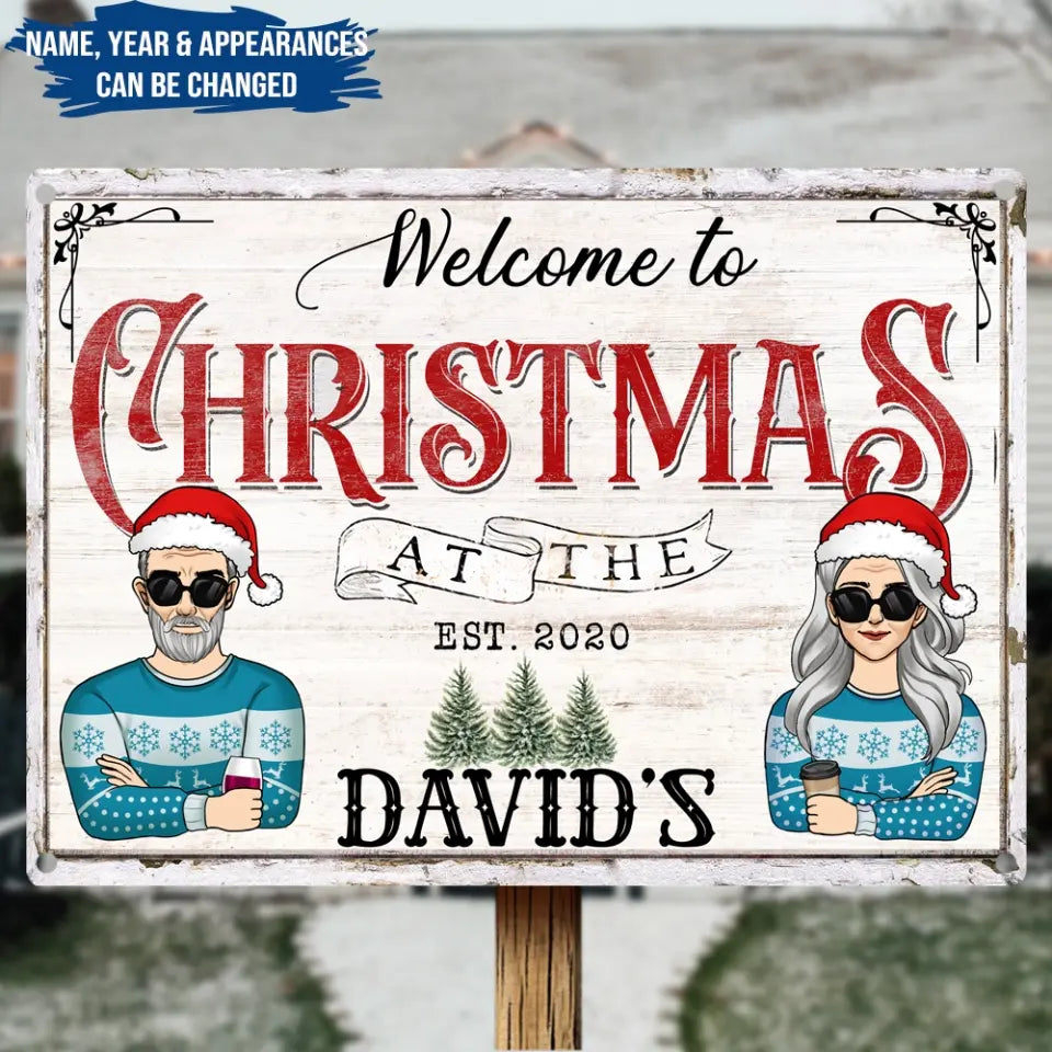Welcome To Christmas At The Family - Personalized Metal Sign, Gift For Christmas