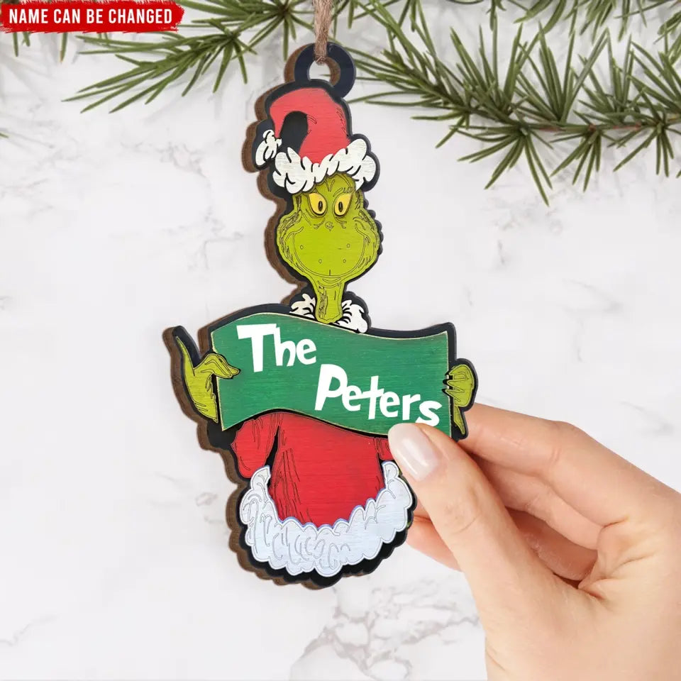 Grinch Family Farmhouse - Personalized Wood Ornament, Gift For Christmas