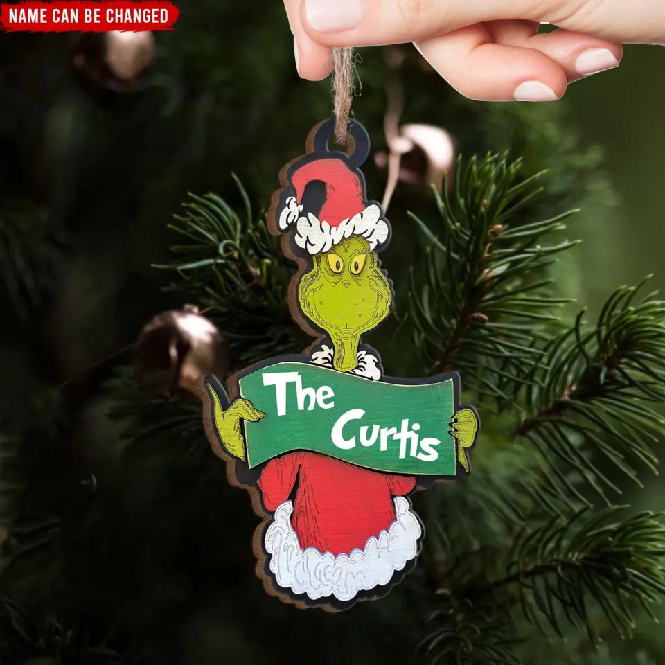 Grinch Family Farmhouse - Personalized Wood Ornament, Gift For Christmas