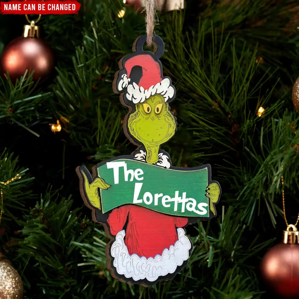 Grinch Family Farmhouse - Personalized Wood Ornament, Gift For Christmas