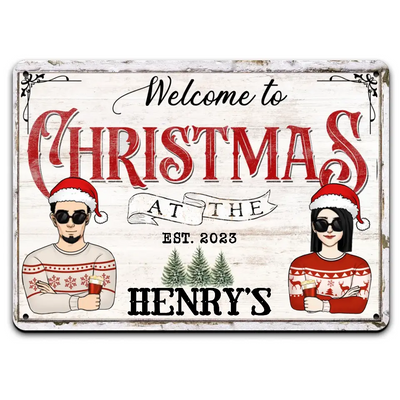 Welcome To Christmas At The Family - Personalized Metal Sign, Gift For Christmas