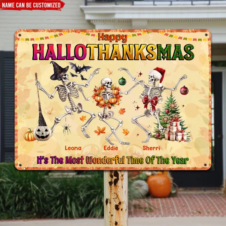 Happy HalloThanksMas It's The Most Wonderful Time- Personalized Metal Sign, Halloween Gift, Happy Thanksgiving, Christmas Gift