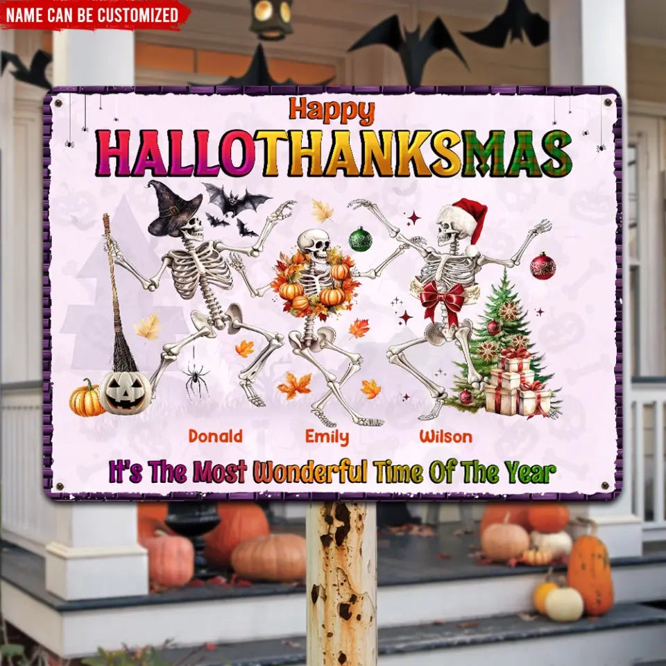 Happy HalloThanksMas It's The Most Wonderful Time- Personalized Metal Sign, Halloween Gift, Happy Thanksgiving, Christmas Gift
