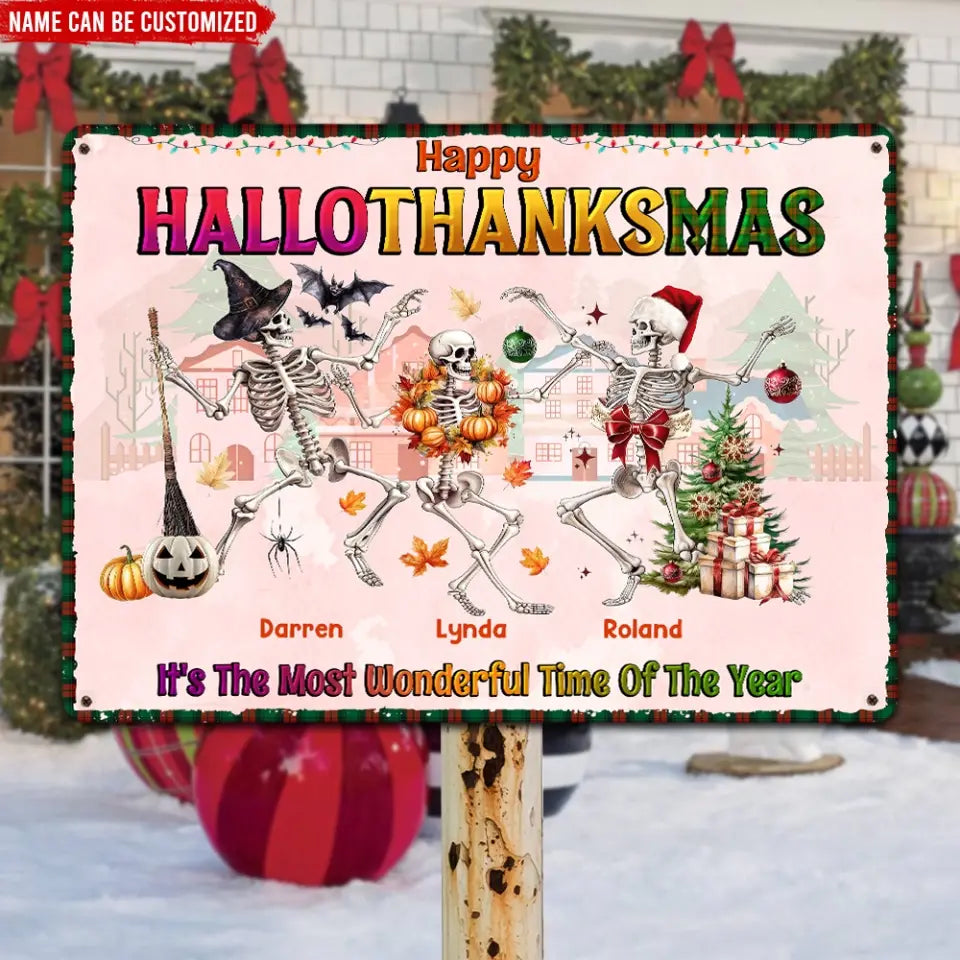 Happy HalloThanksMas It's The Most Wonderful Time- Personalized Metal Sign, Halloween Gift, Happy Thanksgiving, Christmas Gift