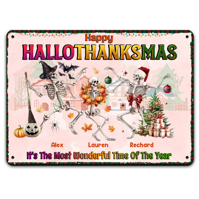 Happy HalloThanksMas It's The Most Wonderful Time- Personalized Metal Sign, Halloween Gift, Happy Thanksgiving, Christmas Gift
