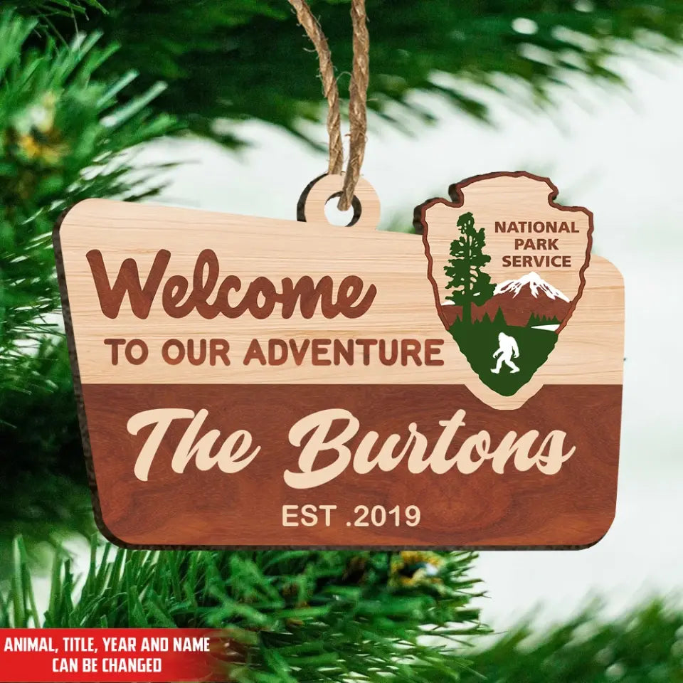 National Park Welcome To Our Adventure - Personalized Wooden Ornament, Gift For Camping Lovers