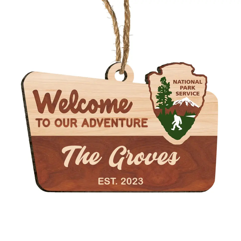 National Park Welcome To Our Adventure - Personalized Wooden Ornament, Gift For Camping Lovers